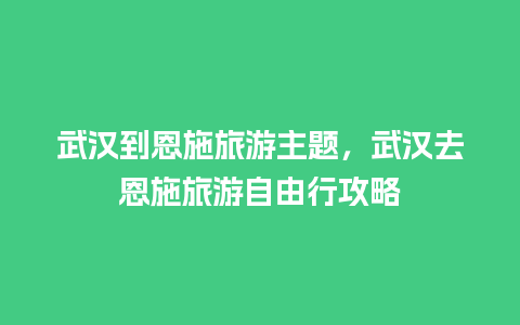 武汉到恩施旅游主题，武汉去恩施旅游自由行攻略