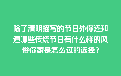 除了清明描写的节日外你还知道哪些传统节日有什么样的风俗你家是怎么过的选择？