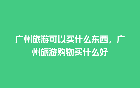 广州旅游可以买什么东西，广州旅游购物买什么好