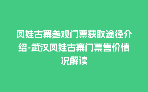 凤娃古寨参观门票获取途径介绍-武汉凤娃古寨门票售价情况解读