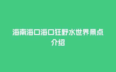 海南海口海口狂野水世界景点介绍