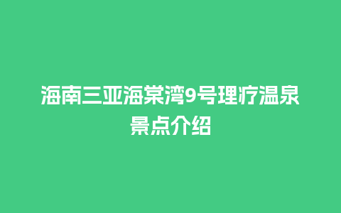 海南三亚海棠湾9号理疗温泉景点介绍