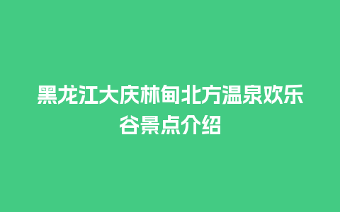 黑龙江大庆林甸北方温泉欢乐谷景点介绍