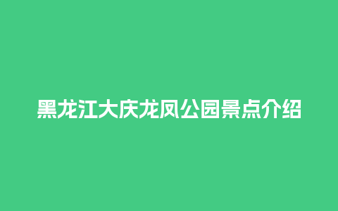 黑龙江大庆龙凤公园景点介绍