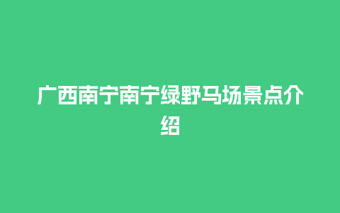 广西南宁南宁绿野马场景点介绍