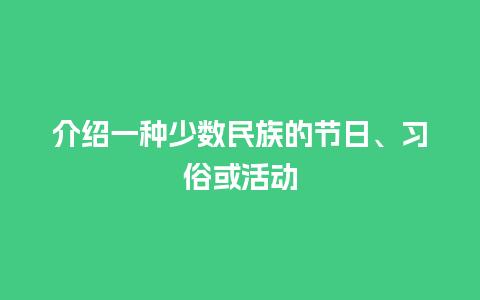 介绍一种少数民族的节日、习俗或活动