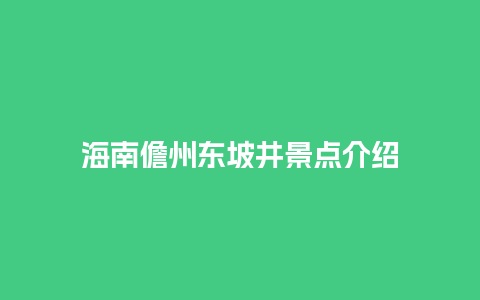 海南儋州东坡井景点介绍