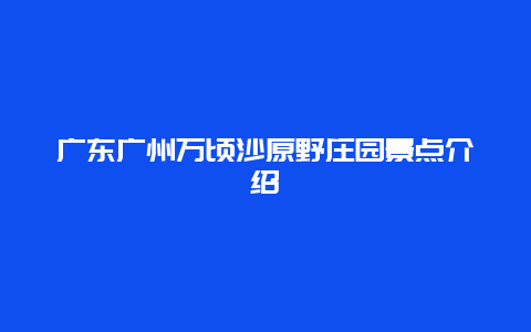 广东广州万顷沙原野庄园景点介绍