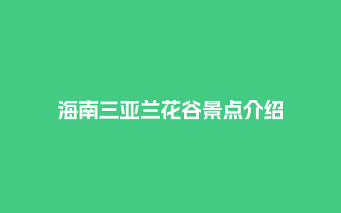 海南三亚兰花谷景点介绍