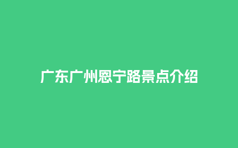 广东广州恩宁路景点介绍