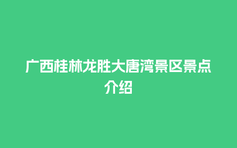 广西桂林龙胜大唐湾景区景点介绍