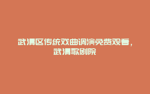 武清区传统戏曲调演免费观看，武清歌剧院