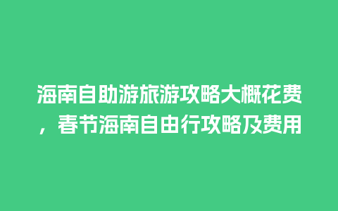 海南自助游旅游攻略大概花费，春节海南自由行攻略及费用