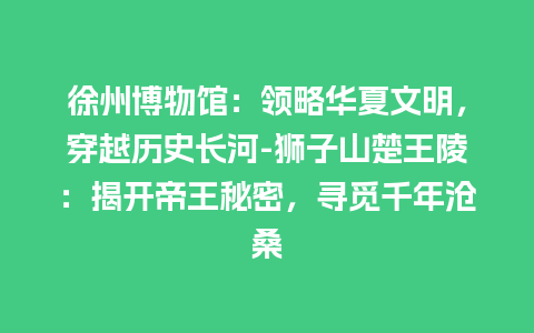 徐州博物馆：领略华夏文明，穿越历史长河-狮子山楚王陵：揭开帝王秘密，寻觅千年沧桑