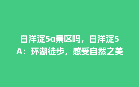 白洋淀5a景区吗，白洋淀5A：环湖徒步，感受自然之美