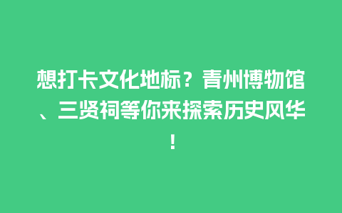 想打卡文化地标？青州博物馆、三贤祠等你来探索历史风华！