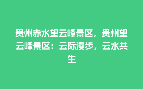 贵州赤水望云峰景区，贵州望云峰景区：云际漫步，云水共生