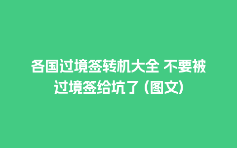 各国过境签转机大全 不要被过境签给坑了 (图文)