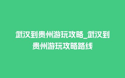 武汉到贵州游玩攻略_武汉到贵州游玩攻略路线