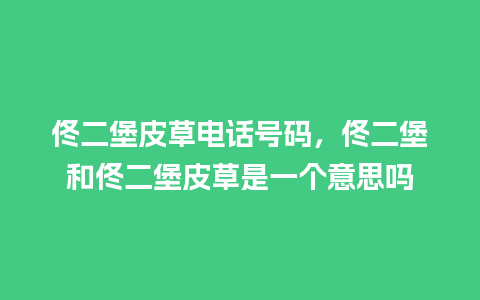 佟二堡皮草电话号码，佟二堡和佟二堡皮草是一个意思吗