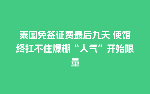 泰国免签证费最后九天 使馆终扛不住爆棚“人气”开始限量