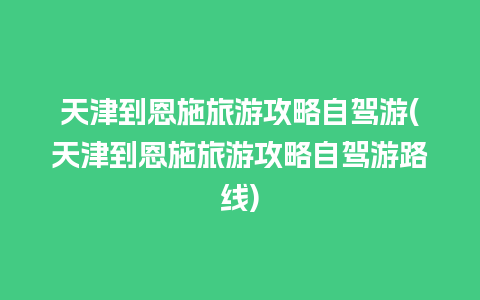 天津到恩施旅游攻略自驾游(天津到恩施旅游攻略自驾游路线)