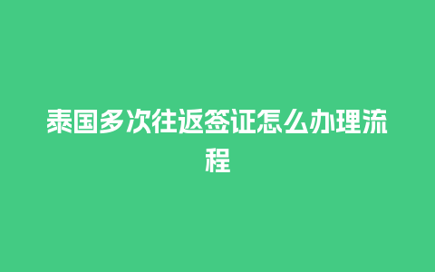 泰国多次往返签证怎么办理流程