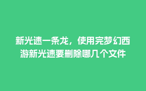 新光速一条龙，使用完梦幻西游新光速要删除哪几个文件