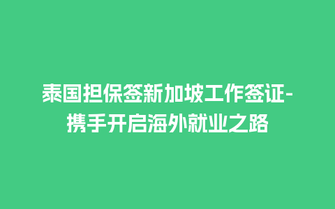 泰国担保签新加坡工作签证-携手开启海外就业之路