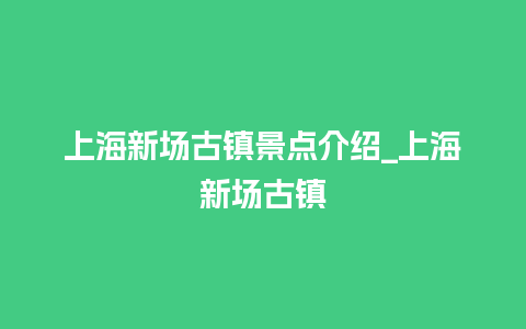 上海新场古镇景点介绍_上海新场古镇