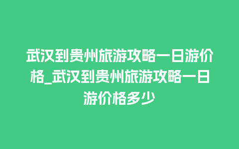 武汉到贵州旅游攻略一日游价格_武汉到贵州旅游攻略一日游价格多少