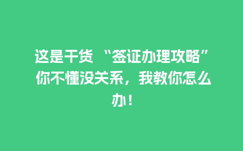 这是干货 “签证办理攻略” 你不懂没关系，我教你怎么办！