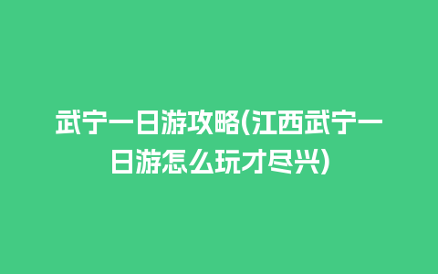 武宁一日游攻略(江西武宁一日游怎么玩才尽兴)