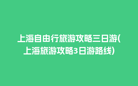 上海自由行旅游攻略三日游(上海旅游攻略3日游路线)