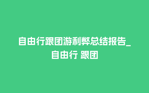 自由行跟团游利弊总结报告_自由行 跟团