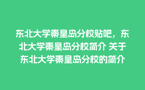 东北大学秦皇岛分校贴吧，东北大学秦皇岛分校简介 关于东北大学秦皇岛分校的简介