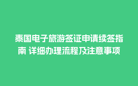 泰国电子旅游签证申请续签指南 详细办理流程及注意事项