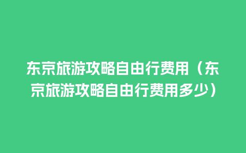 东京旅游攻略自由行费用（东京旅游攻略自由行费用多少）