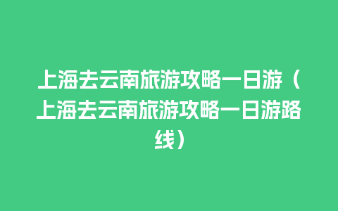 上海去云南旅游攻略一日游（上海去云南旅游攻略一日游路线）