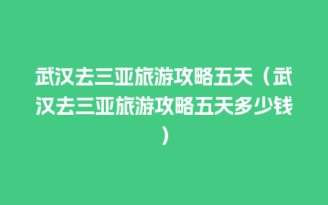 武汉去三亚旅游攻略五天（武汉去三亚旅游攻略五天多少钱）