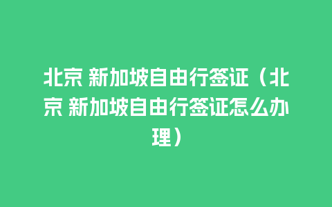 北京 新加坡自由行签证（北京 新加坡自由行签证怎么办理）