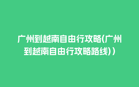 广州到越南自由行攻略(广州到越南自由行攻略路线)）