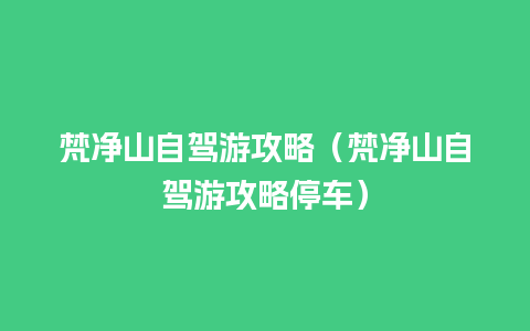 梵净山自驾游攻略（梵净山自驾游攻略停车）