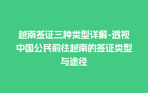 越南签证三种类型详解-透视中国公民前往越南的签证类型与途径