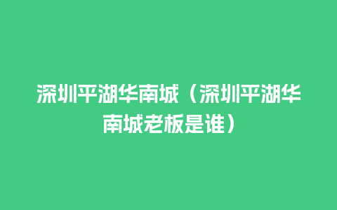 深圳平湖华南城（深圳平湖华南城老板是谁）