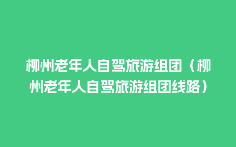 柳州老年人自驾旅游组团（柳州老年人自驾旅游组团线路）