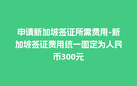 申请新加坡签证所需费用-新加坡签证费用统一固定为人民币300元