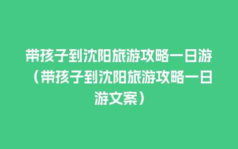 带孩子到沈阳旅游攻略一日游（带孩子到沈阳旅游攻略一日游文案）