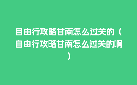 自由行攻略甘南怎么过关的（自由行攻略甘南怎么过关的啊）