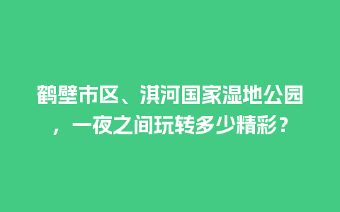 鹤壁市区、淇河国家湿地公园，一夜之间玩转多少精彩？